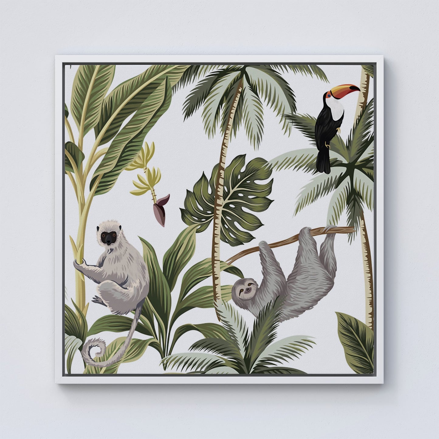 Tropical Sloths Framed Canvas