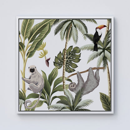 Tropical Sloths Framed Canvas