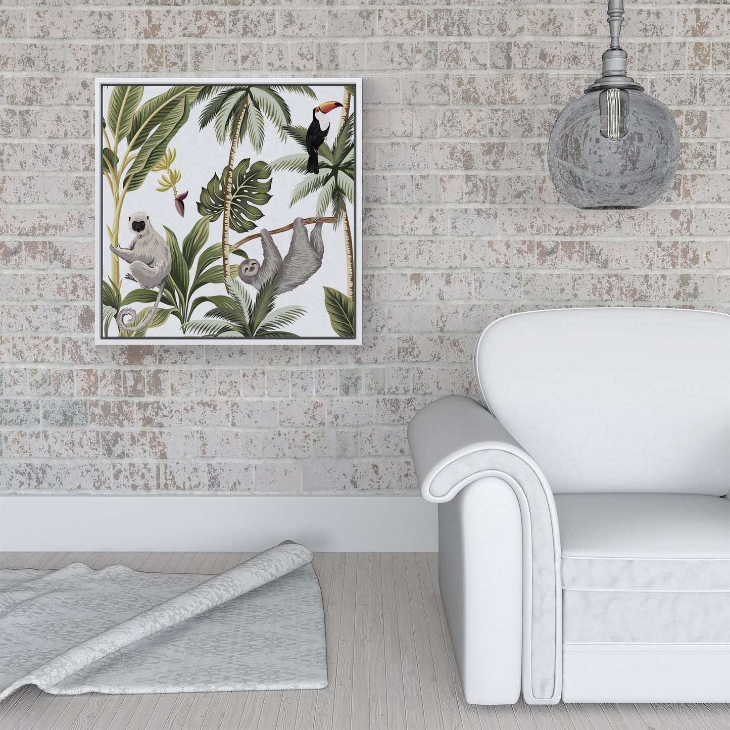 Tropical Sloths Framed Canvas