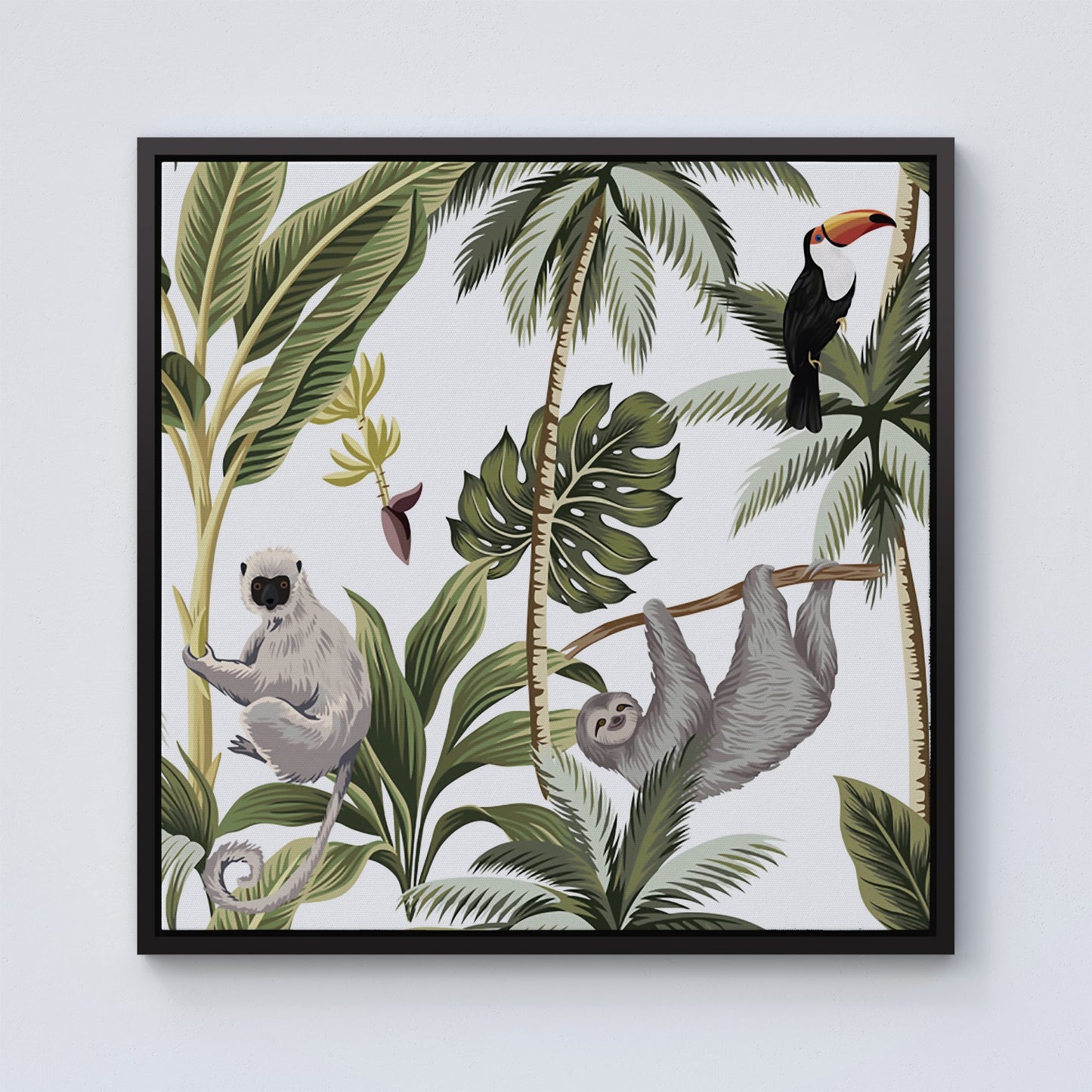 Tropical Sloths Framed Canvas