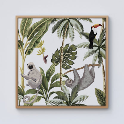 Tropical Sloths Framed Canvas