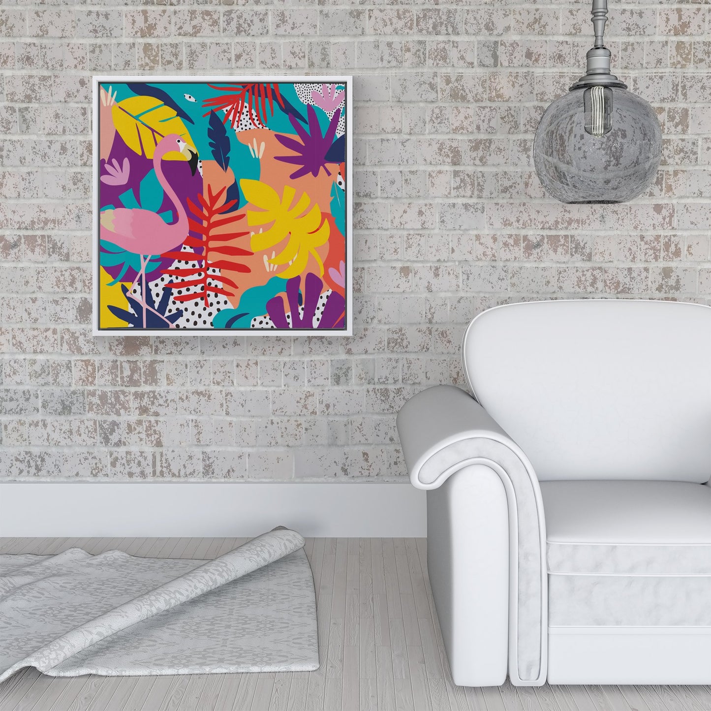 Tropical Flamingoes Framed Canvas