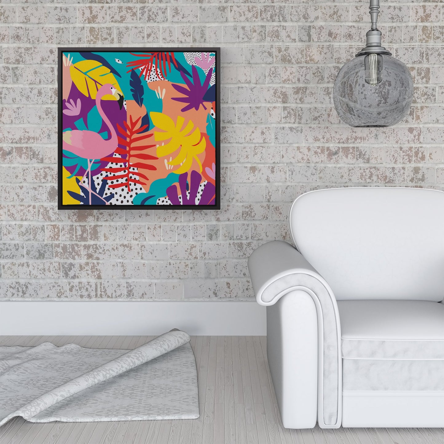 Tropical Flamingoes Framed Canvas