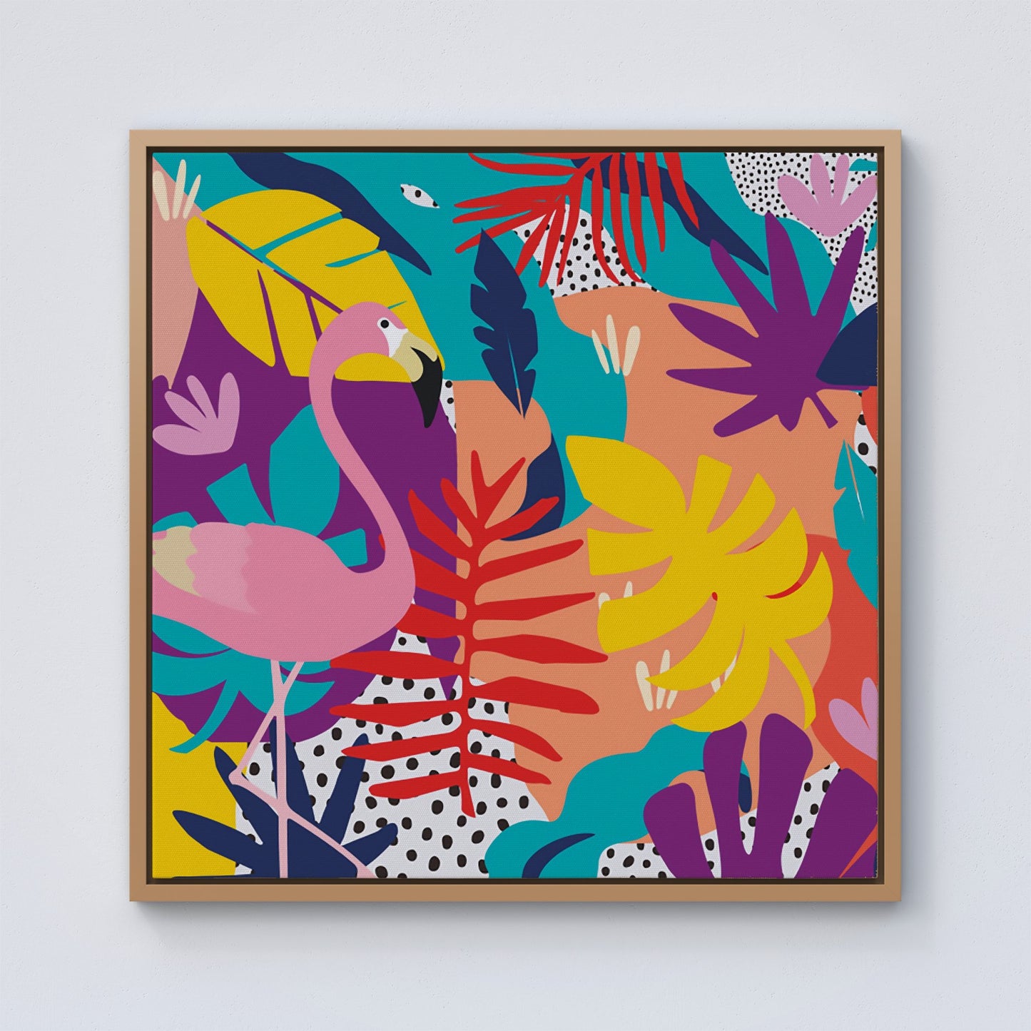 Tropical Flamingoes Framed Canvas
