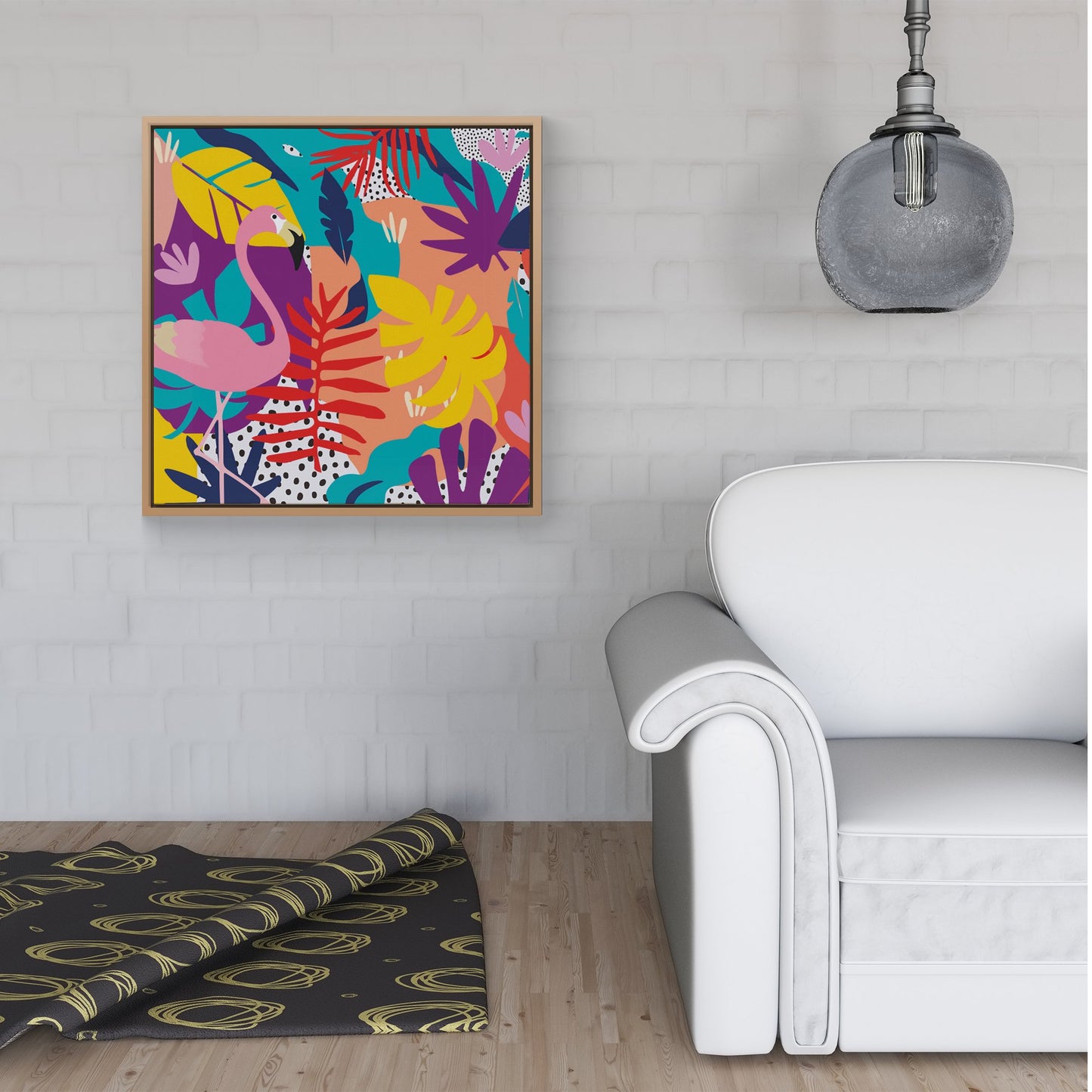Tropical Flamingoes Framed Canvas