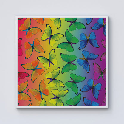 Multicoloured Butterfly Pattern Framed Canvas