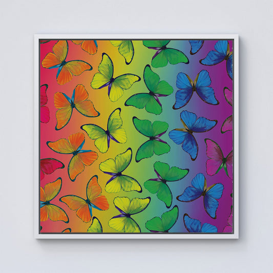 Multicoloured Butterfly Pattern Framed Canvas
