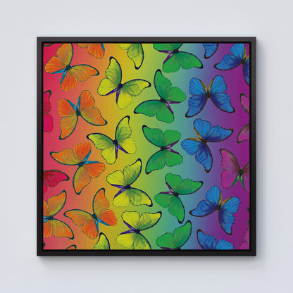 Multicoloured Butterfly Pattern Framed Canvas