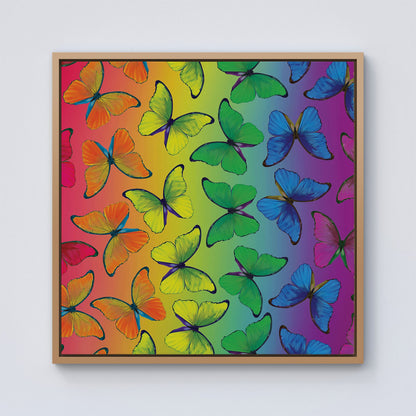Multicoloured Butterfly Pattern Framed Canvas
