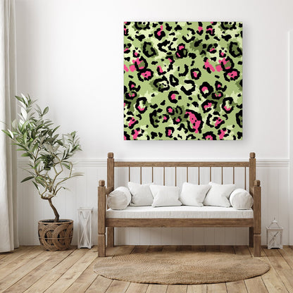 Green And Pink Leopard Print Canvas