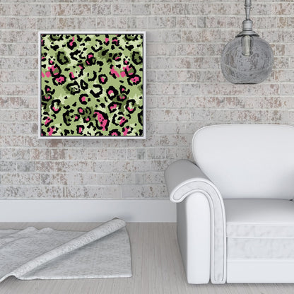 Green And Pink Leopard Print Framed Canvas