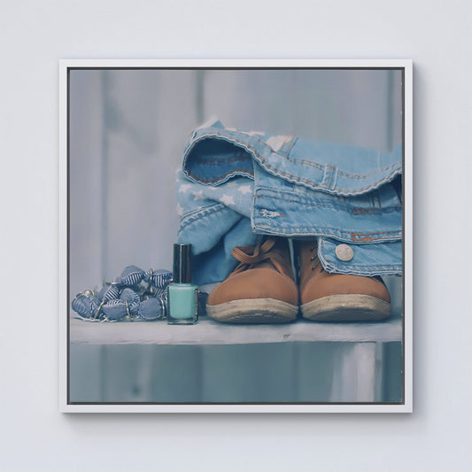 Shoes On The Bench Framed Canvas
