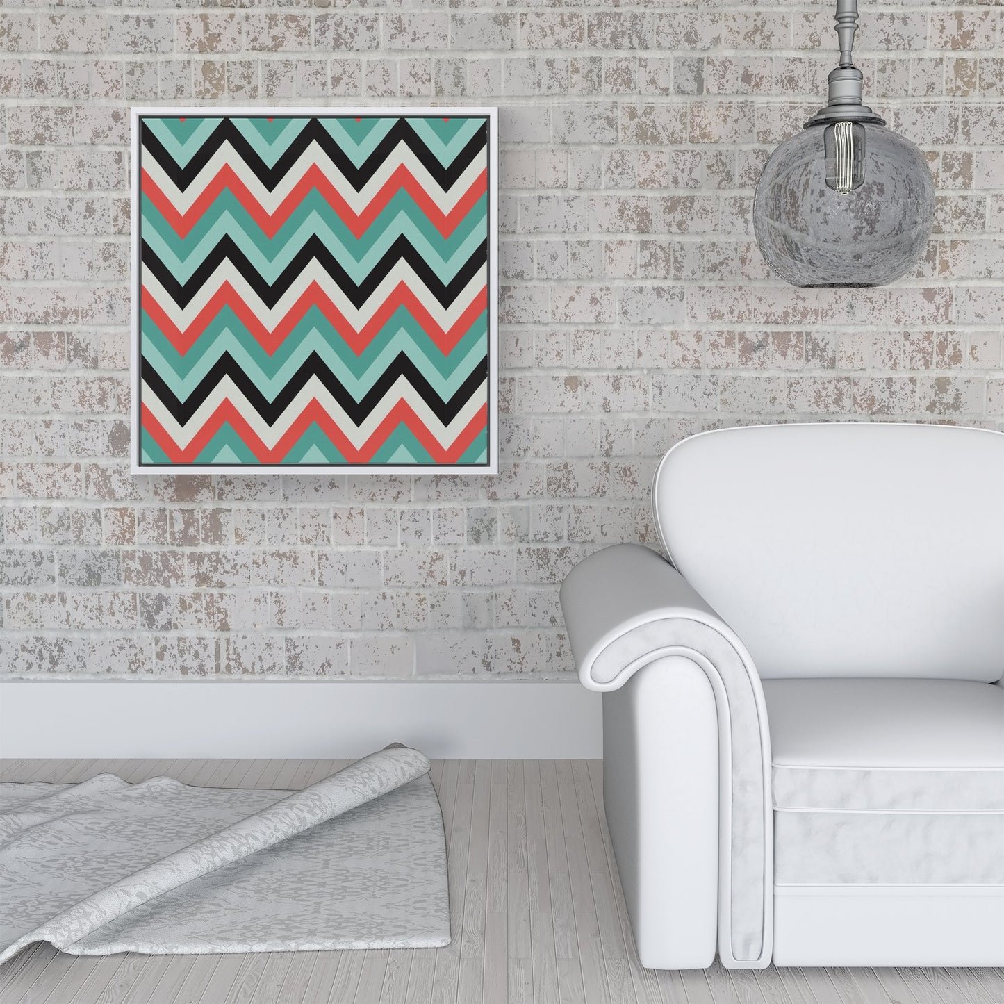 Geometric Colored Chevron Pattern Framed Canvas