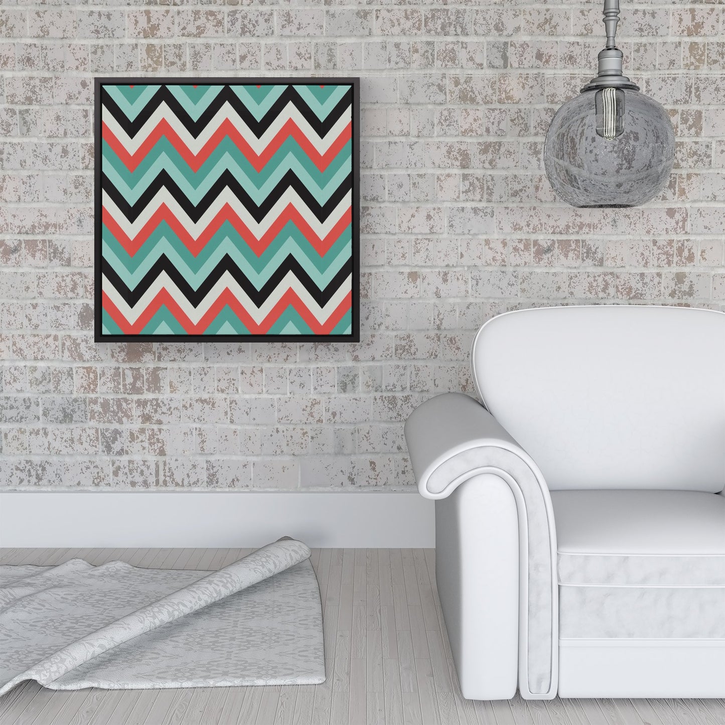 Geometric Colored Chevron Pattern Framed Canvas