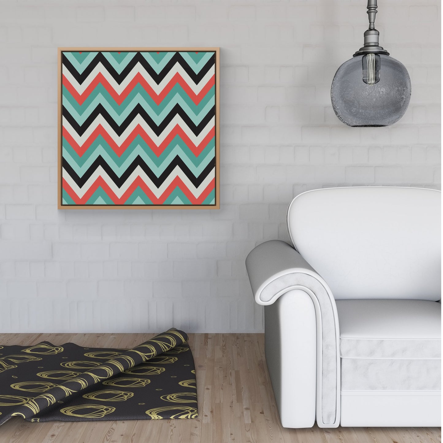 Geometric Colored Chevron Pattern Framed Canvas