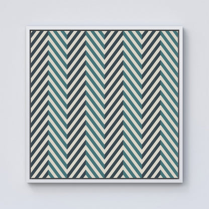 Geometric Herringbone Chevron Blues Framed Canvas