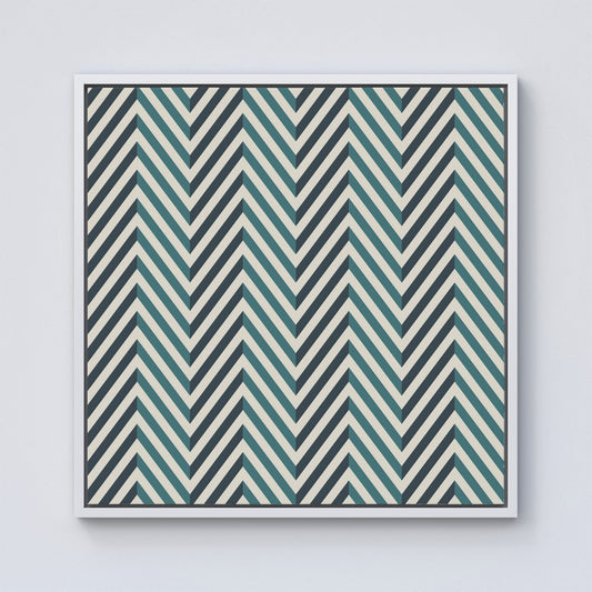 Geometric Herringbone Chevron Blues Framed Canvas