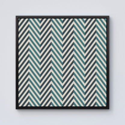 Geometric Herringbone Chevron Blues Framed Canvas