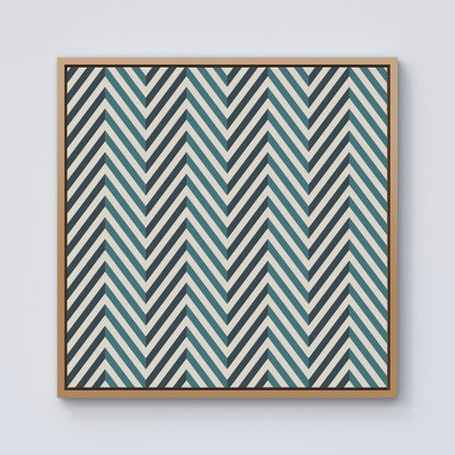Geometric Herringbone Chevron Blues Framed Canvas