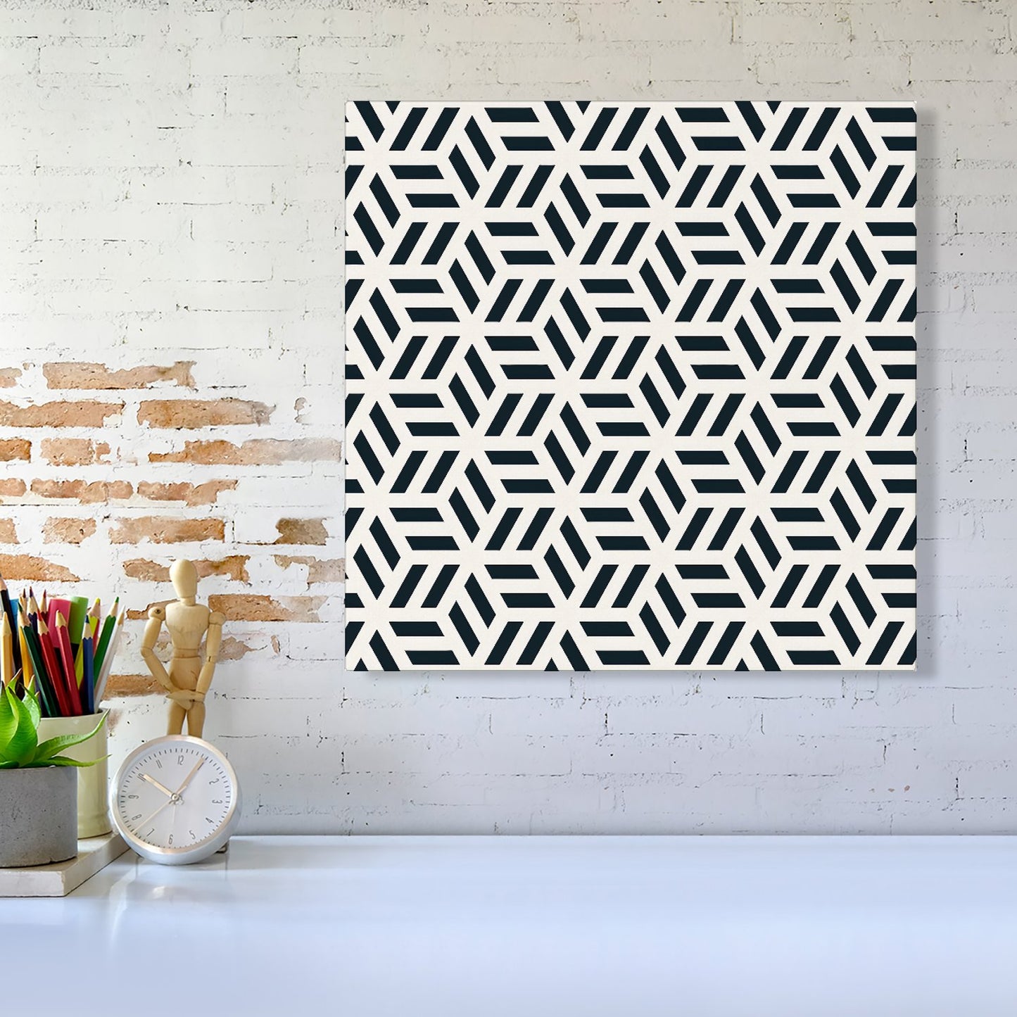Geometric Monochrome Hexagonal Pattern Canvas