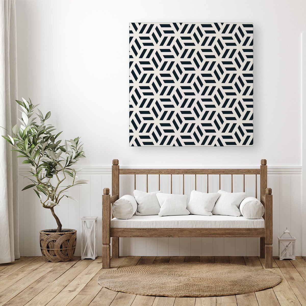 Geometric Monochrome Hexagonal Pattern Canvas