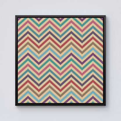 Geometric Vintage Colored Chevron Pattern Framed Canvas