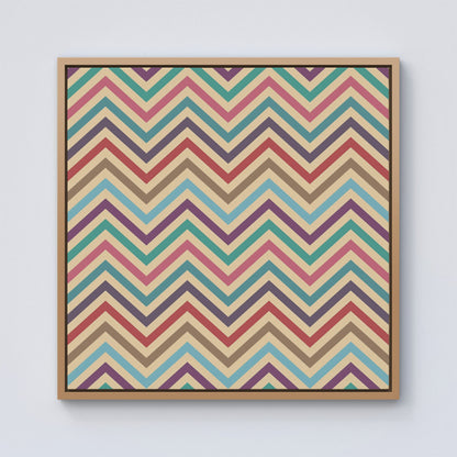 Geometric Vintage Colored Chevron Pattern Framed Canvas