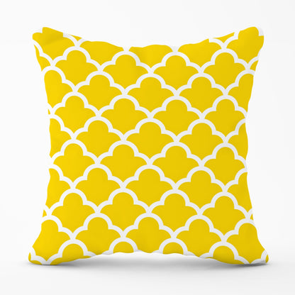 Geometric Yellow Quatrefoil Wave Outdoor Cushion