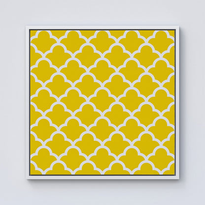 Geometric Yellow Quatrefoil Wave Framed Canvas