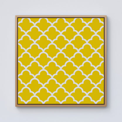 Geometric Yellow Quatrefoil Wave Framed Canvas