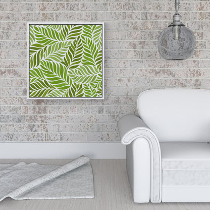 Green Leaf Pattern Framed Canvas