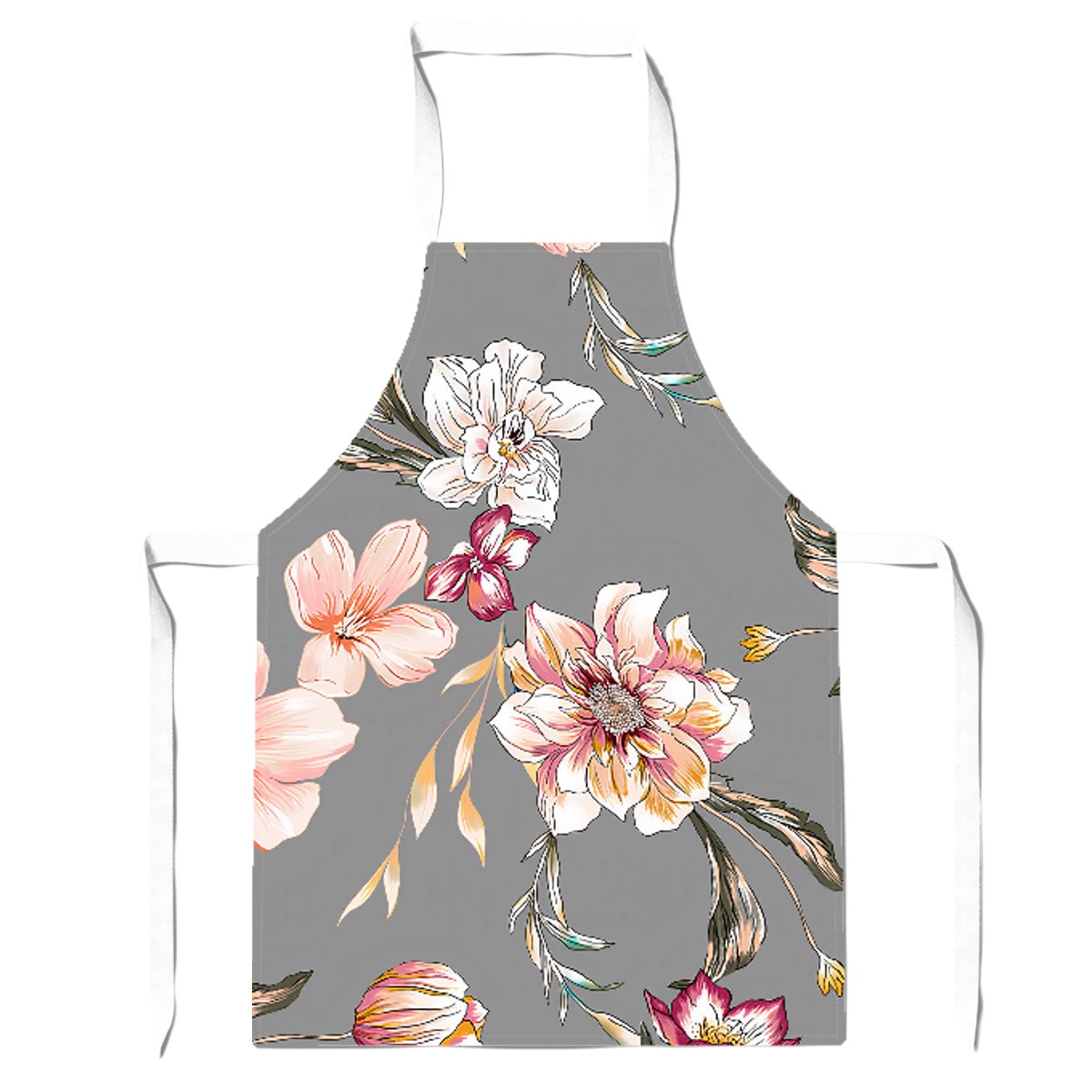 Peony, Lily, Tulip, Daisy Colorful On Grey Background Apron