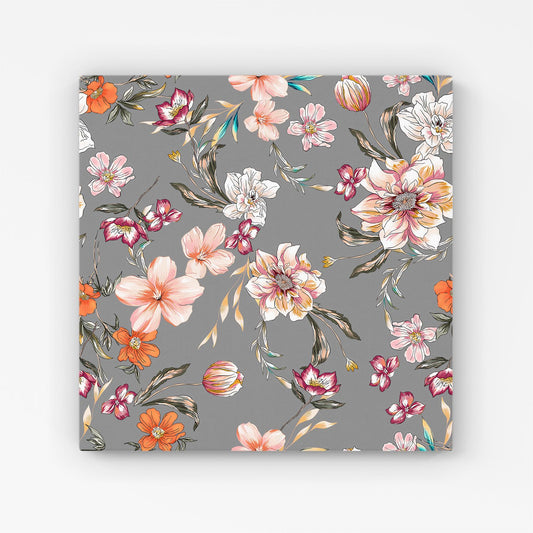 Peony, Lily, Tulip, Daisy Colorful On Grey Background Canvas