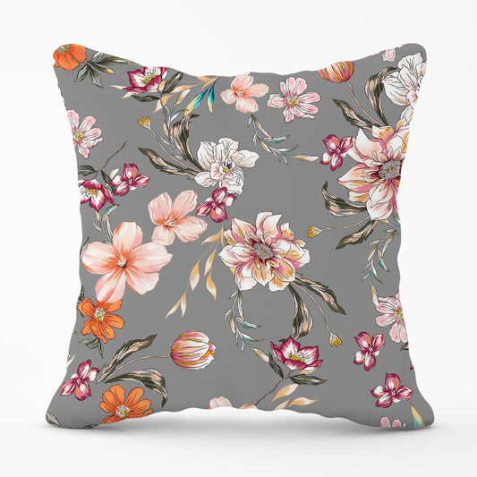 Peony, Lily, Tulip, Daisy Colorful  Outdoor Cushion