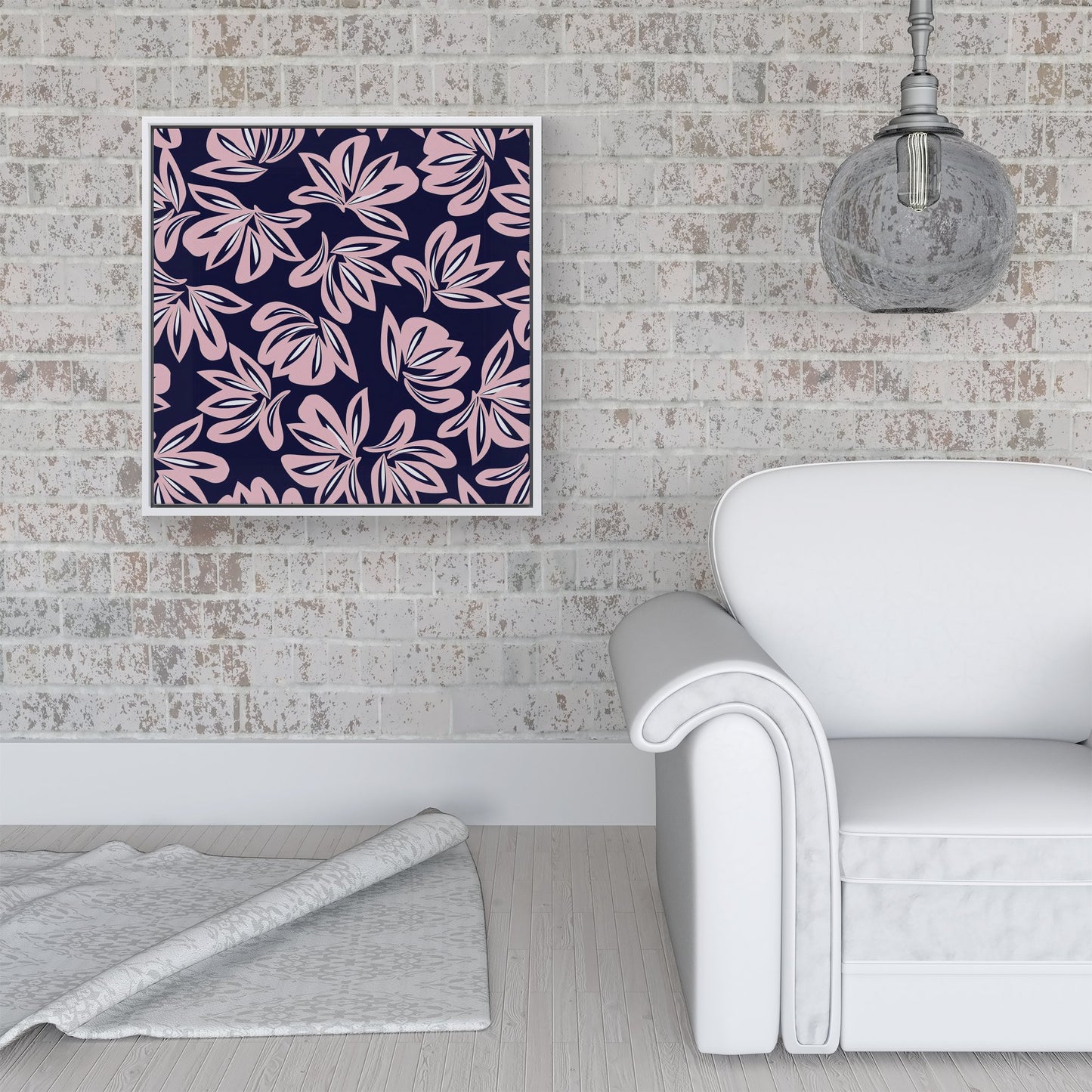 Pink Navy Floral Botanical Pattern Framed Canvas
