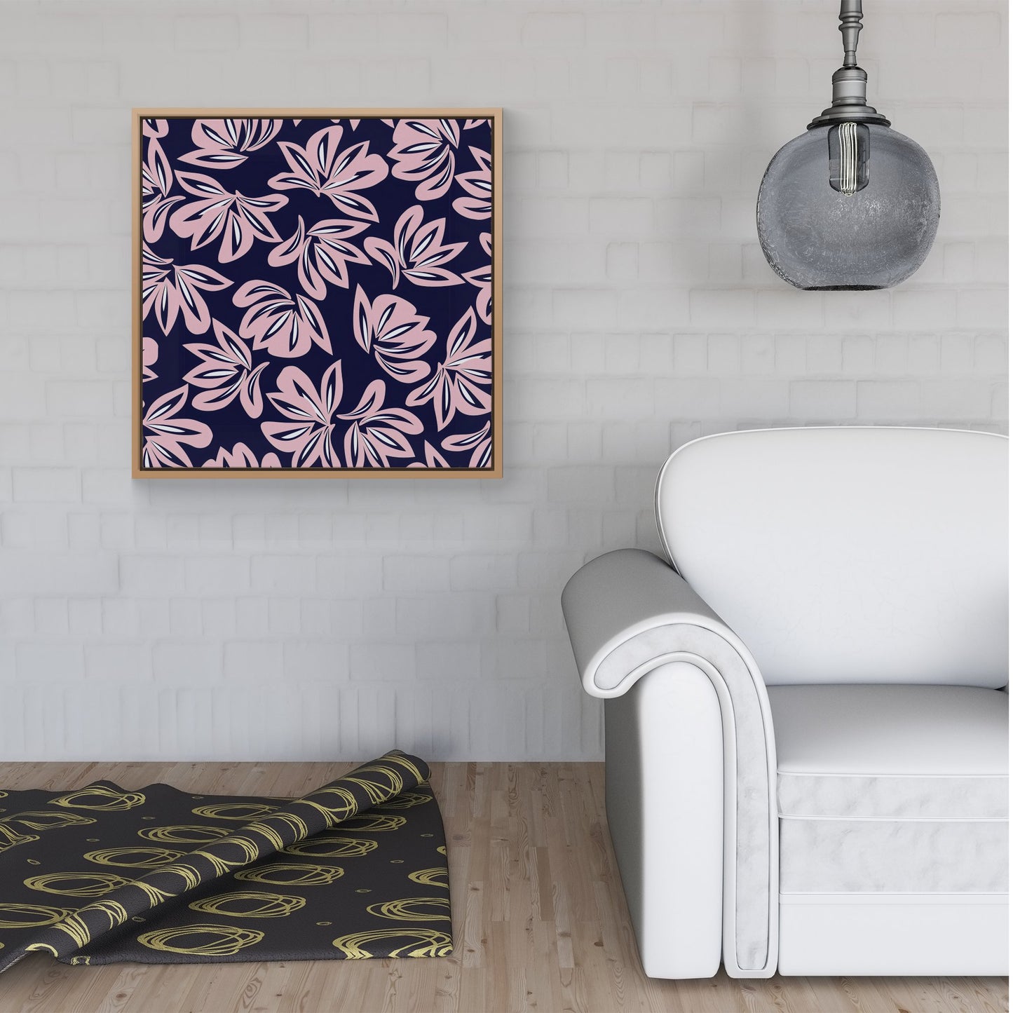Pink Navy Floral Botanical Pattern Framed Canvas