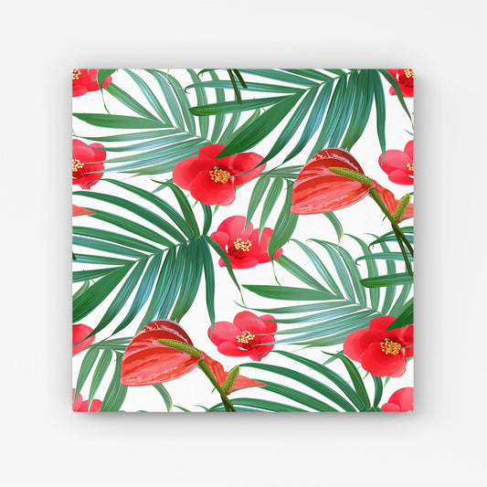 Tropical Flowers And Palm Leaves Hawaiian Canvas
