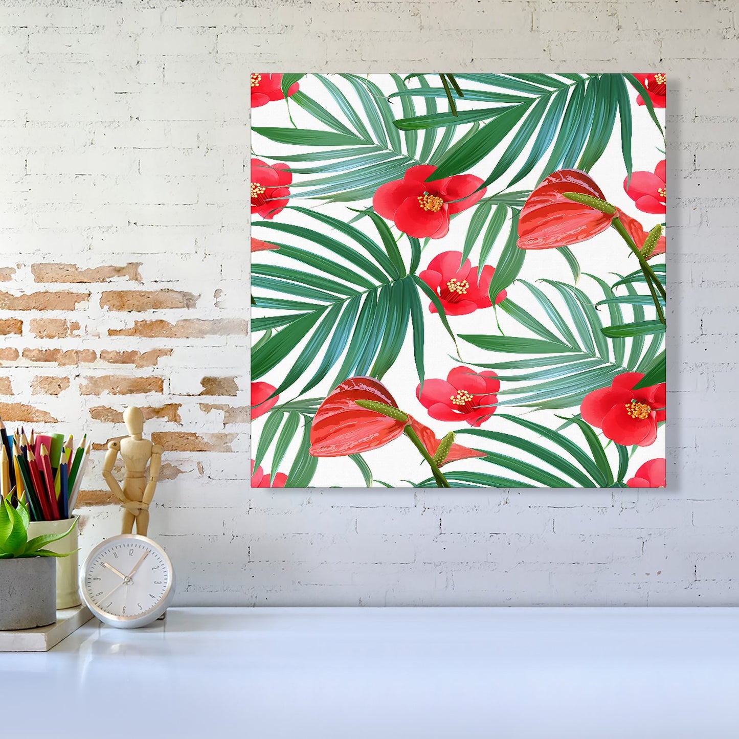 Tropical Flowers And Palm Leaves Hawaiian Canvas