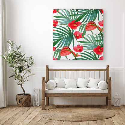 Tropical Flowers And Palm Leaves Hawaiian Canvas