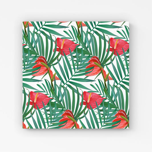 Tropical Flowers And Palm Leaves Canvas
