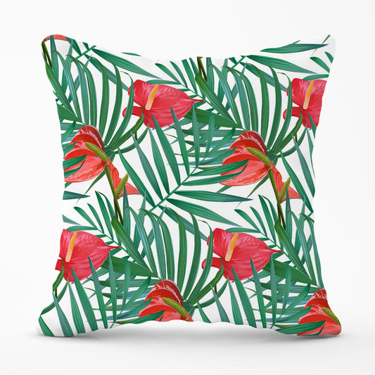 Tropical Flowers And Palm Leaves Outdoor Cushion