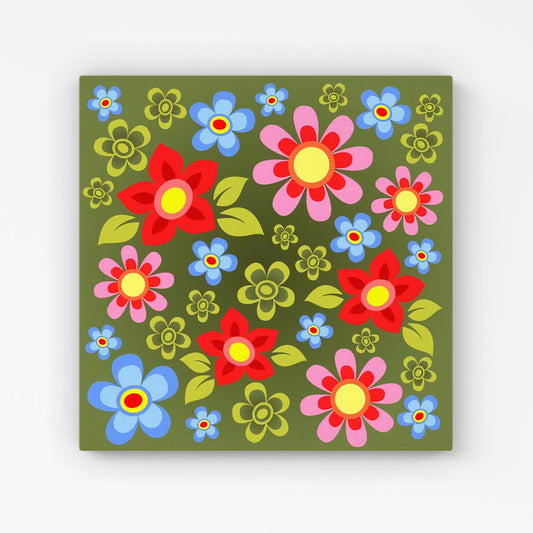 Red And Blue Flowers Canvas