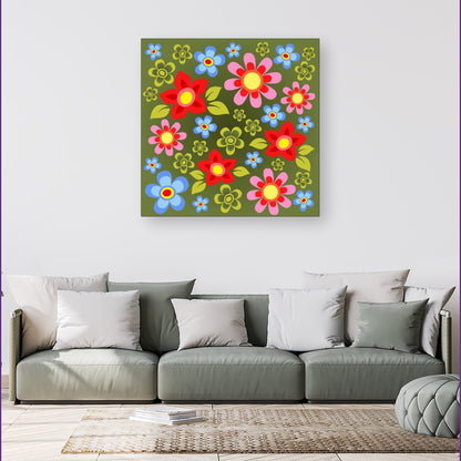 Red And Blue Flowers Canvas