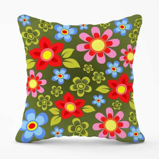 Red And Blue Flowers Outdoor Cushion