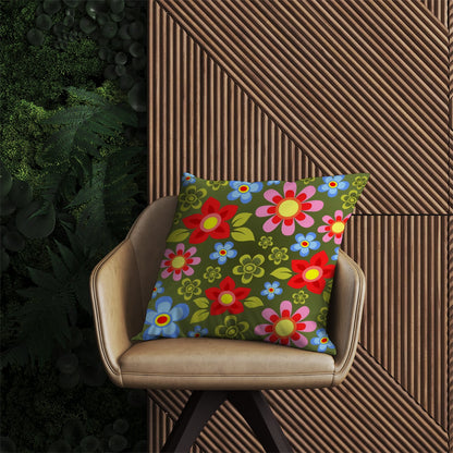 Red And Blue Flowers Outdoor Cushion