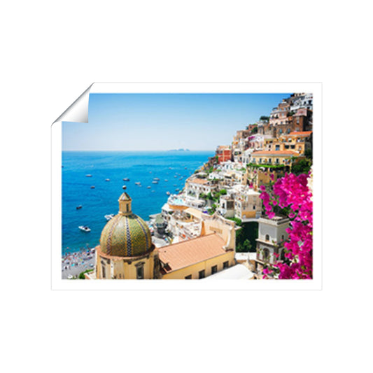 Positano With Flowers, Italy Art Prints