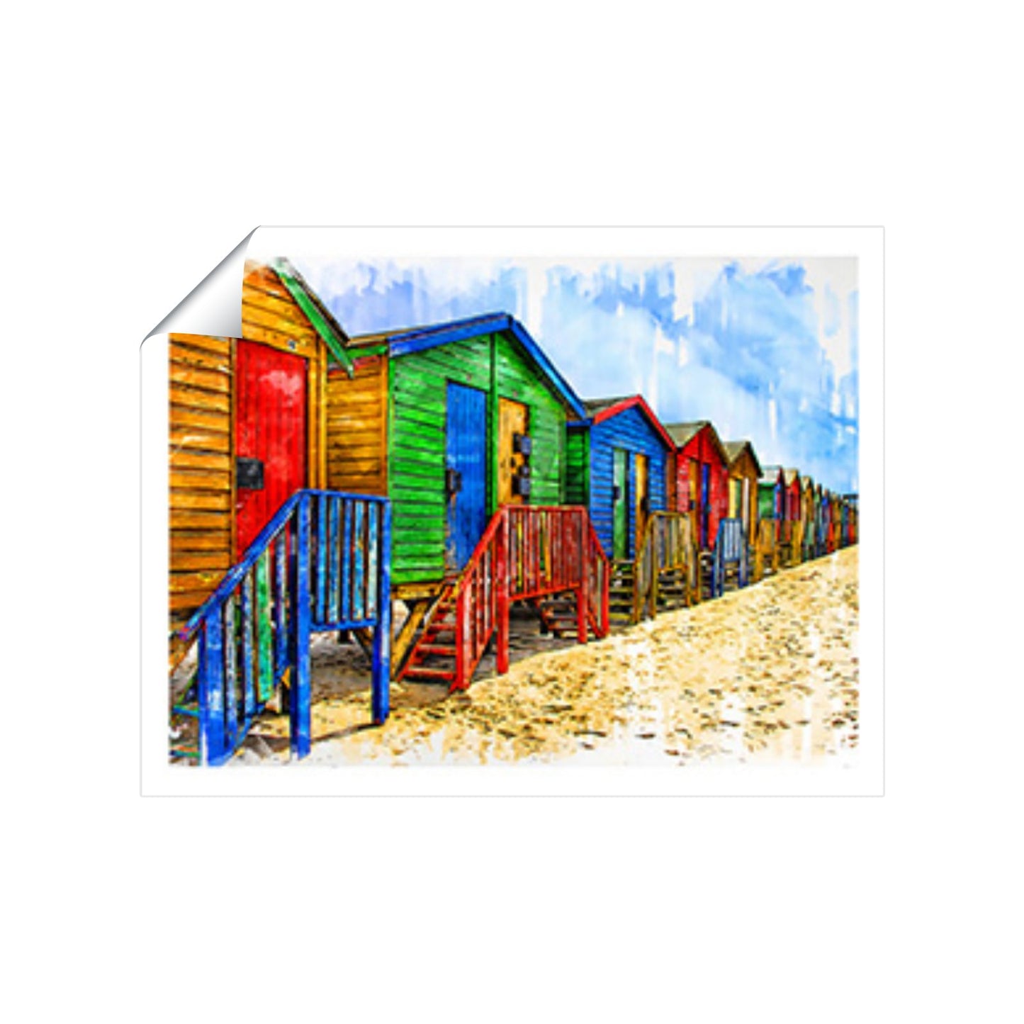 Colourful Beach Cottages Sketch Art Prints