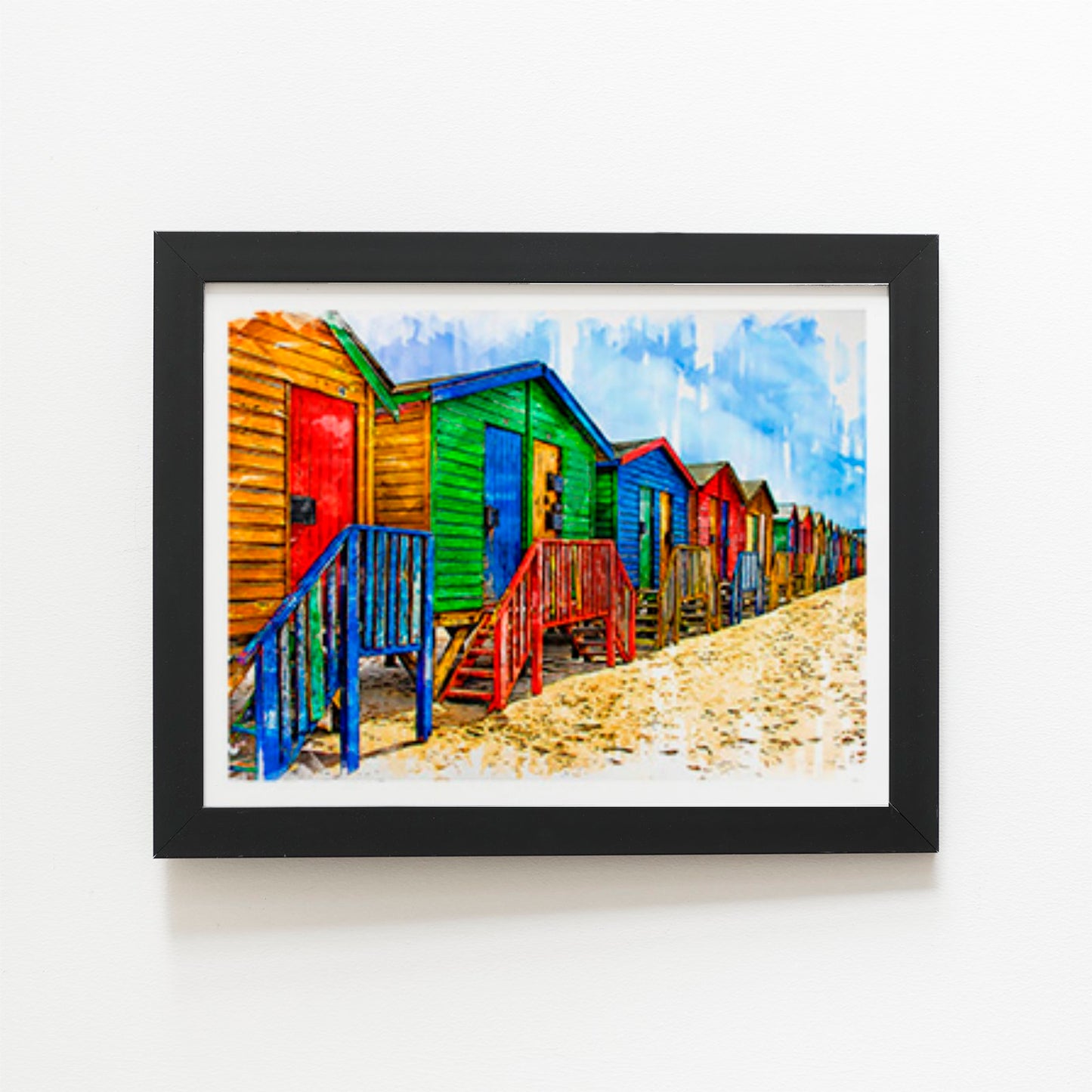 Colourful Beach Cottages Sketch Art Prints