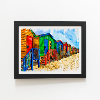 Colourful Beach Cottages Sketch Art Prints