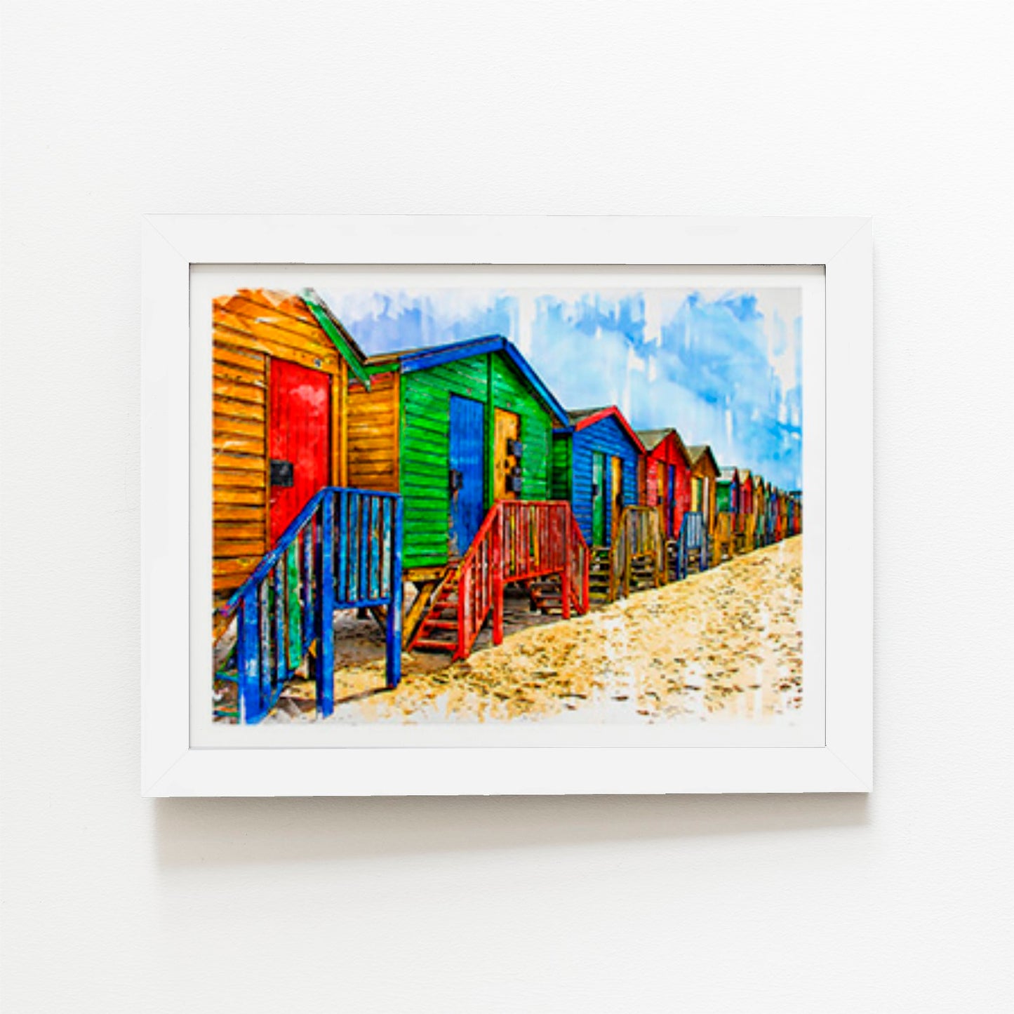 Colourful Beach Cottages Sketch Art Prints